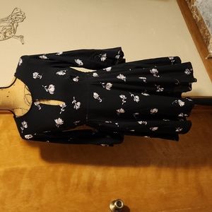 Others Follow Long Sleeve Black & White Floral  Dress With Open Back Size M